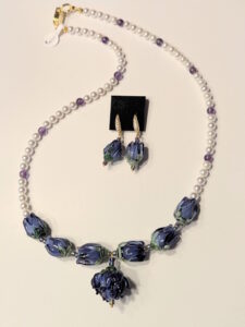 Lampworked glass focals with cultured pearls &amp; amethyst accent beads $250